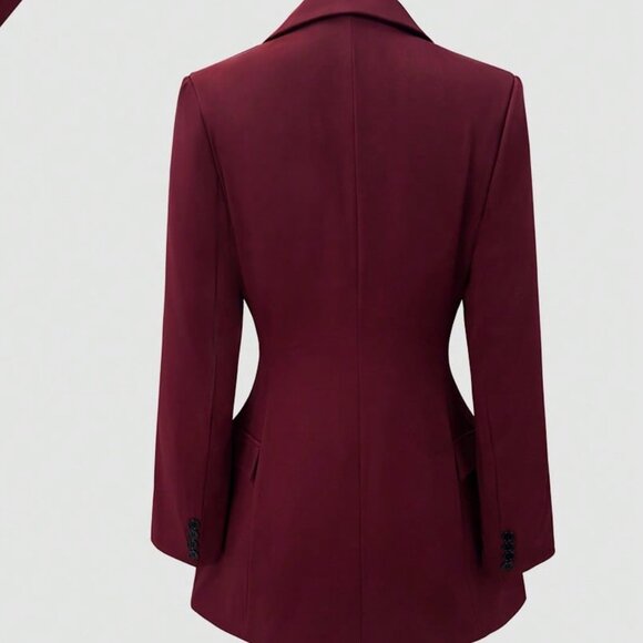 Burgundy Elegant Women's Blazer Jacket - Picture 5 of 8